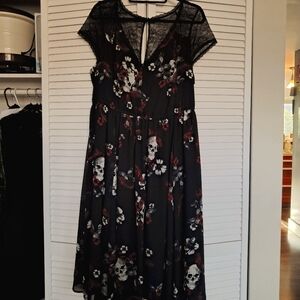 Red and white floral skull dress